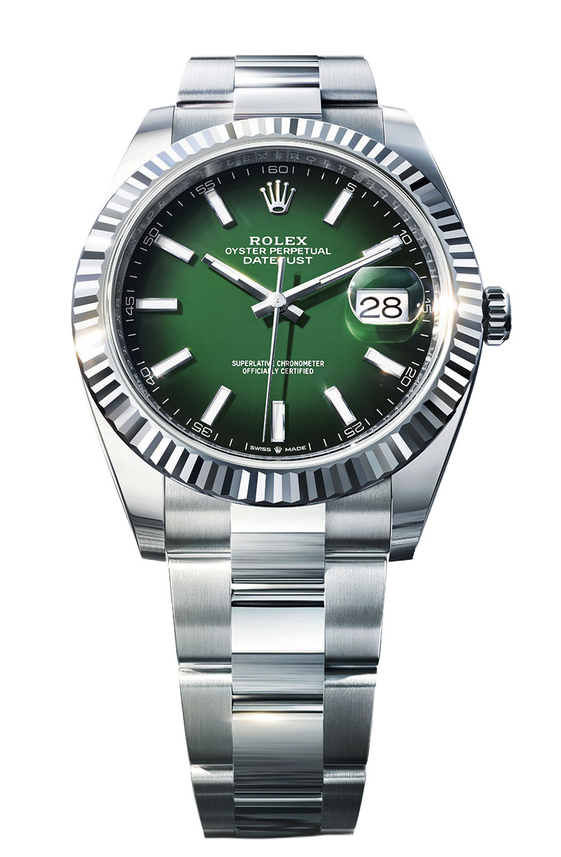 2026 steht für Rolex ganz im Zeichen des hundertjährigen Jubiläums der Oyster. Die Perpetual Datejust 41 in Rolesor mit grünem Ombré-Zifferblatt feiert das mit einem noblen Outfit.